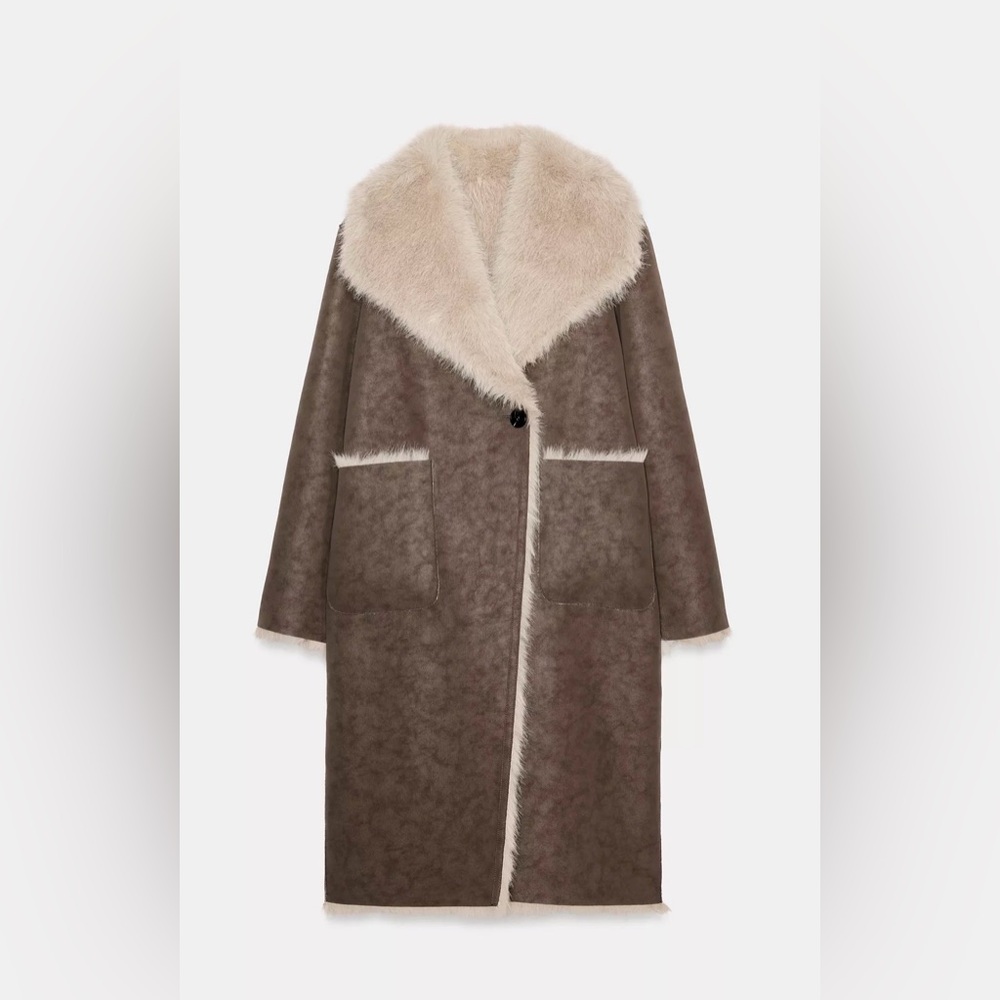 Zara Brown and Cream Teddy Jacket